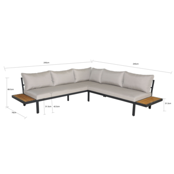Japandi loungeset zwart metaal/teak 5-zits