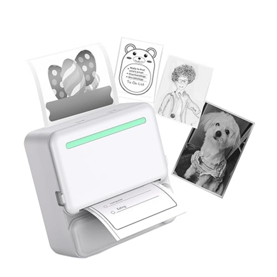 Mini Foto Thermodrucker Tragbarer Mobiler Bluetooth Printer Taschendrucker inkl. Thermopapier (iOS/Android) - Weiss / Türkis