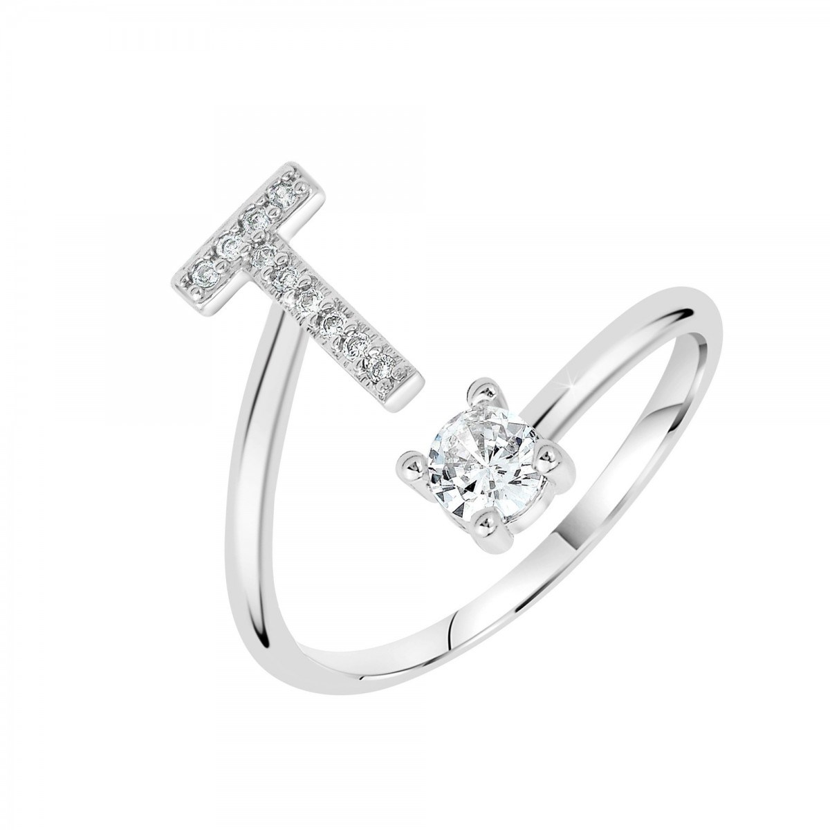 Bague lettre T ajustable SC Crystal ornée de Zirconium