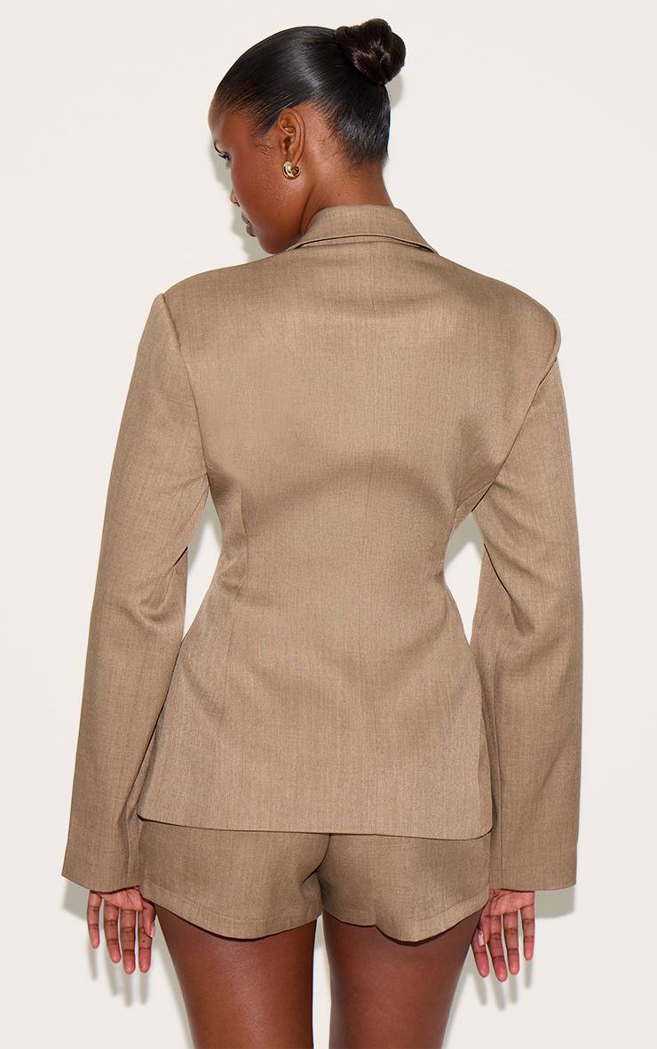 Light Brown Ensemble Coordonné Blazer Ajusté Tissé Avec Taille Cintrée