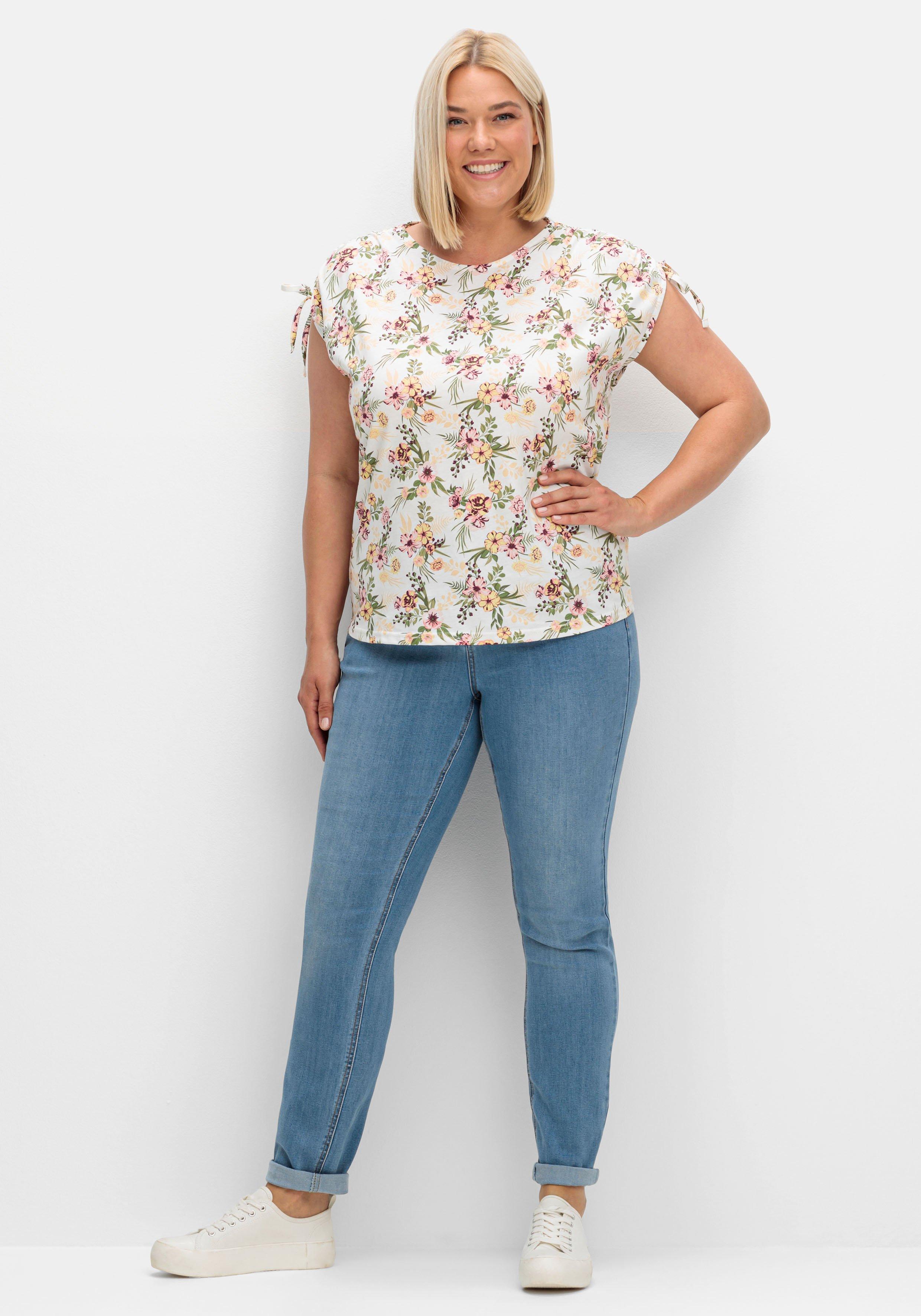 Shirt mit Blumen-Alloverprint und gerafften Schultern