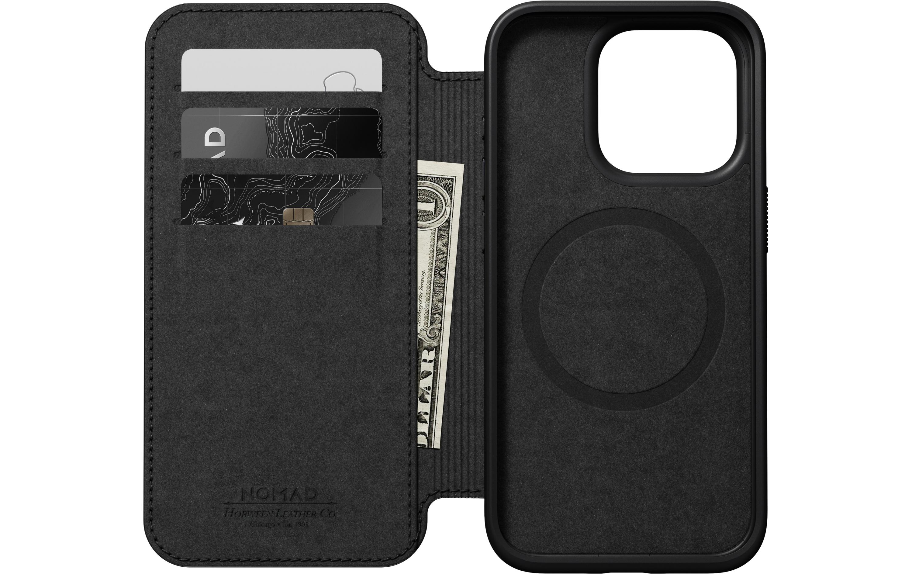 Modern Horween Leather Folio iPhone 15 Pro SchwarzModernes Horween-Leder Folio für das Apple iPhone 15 Pro