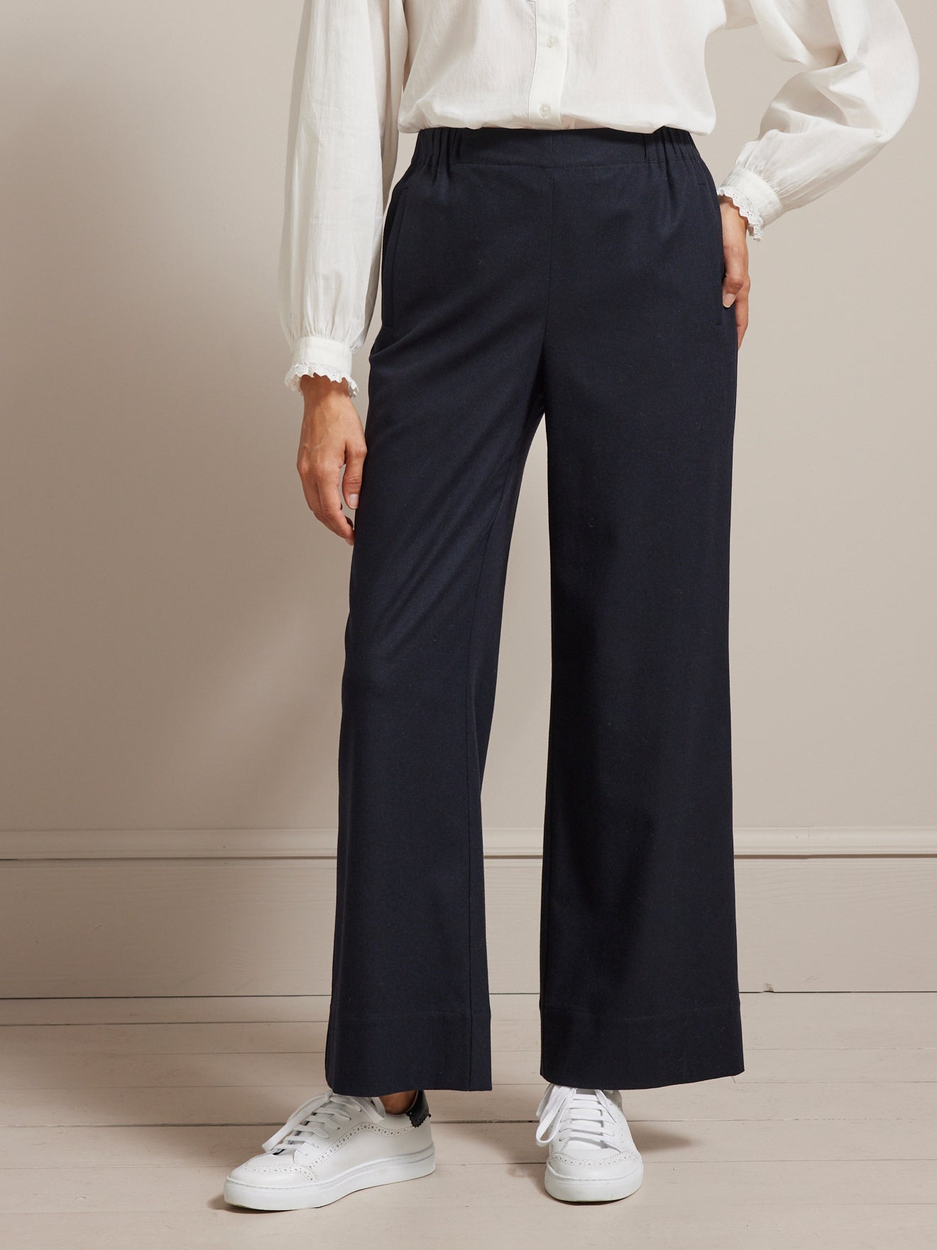 Pantalon extra large taille élastiquée lainage femme Lucie