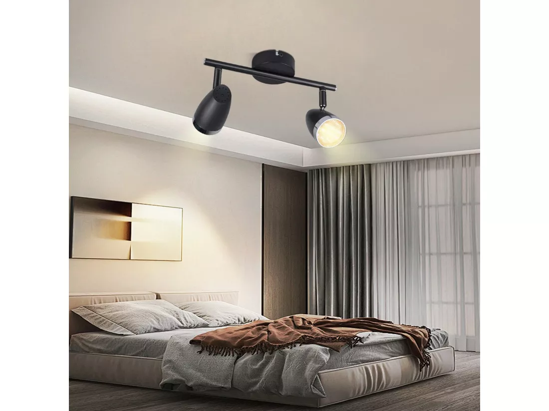 NETTLIFE Spot de plafond LED 2 ampoules moderne 4W noir 3000K orientable 350°