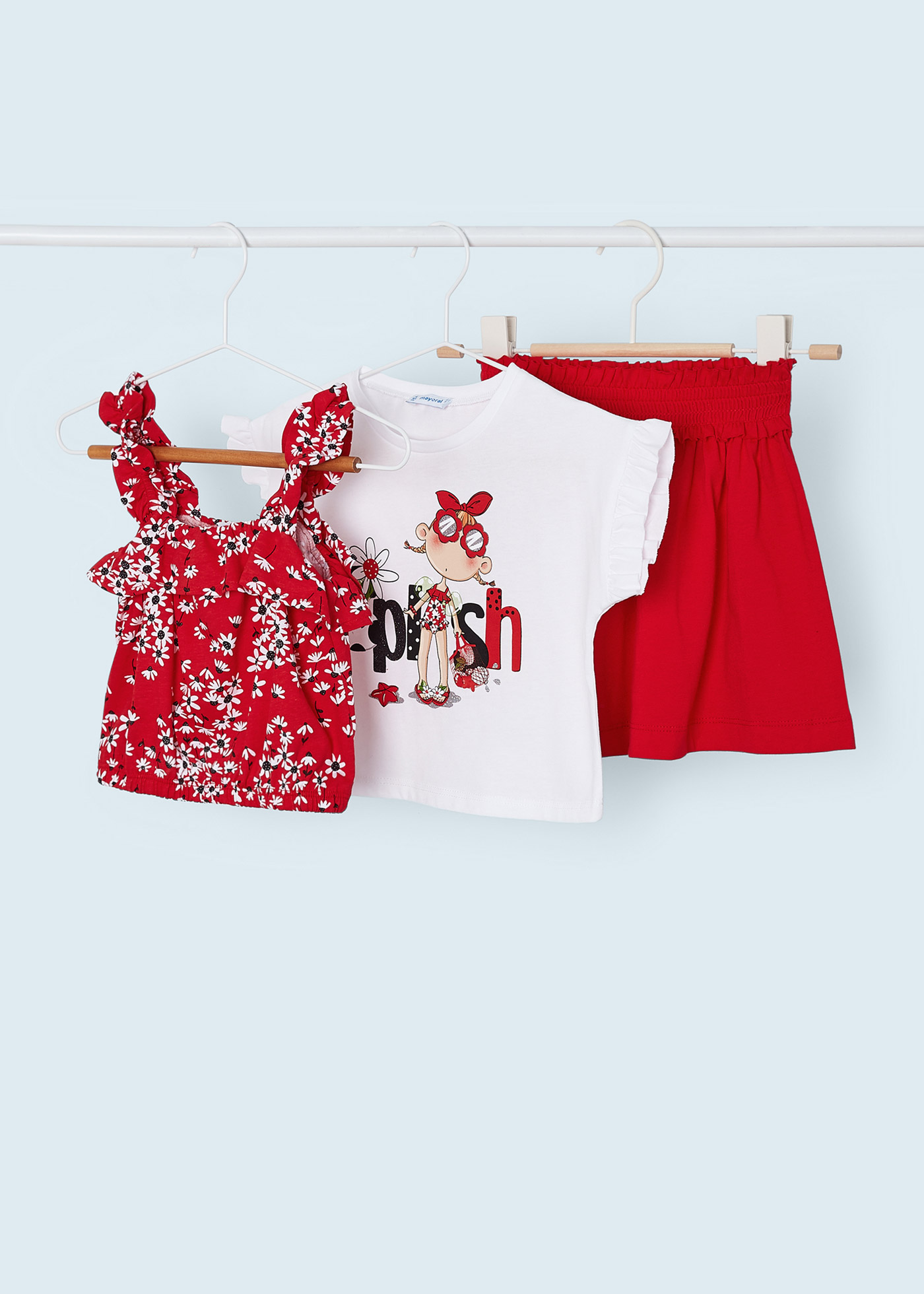 Conjunto de 3 peças com saia de algodão sustentável para meninas