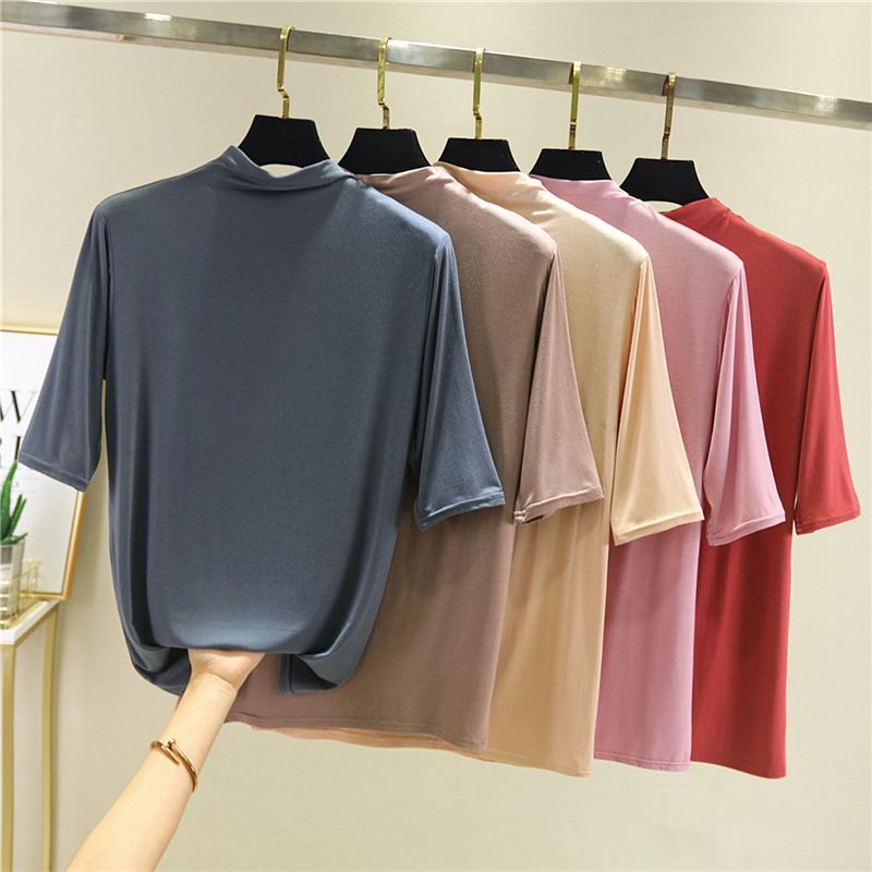 KUMI - T-shirt met opstaande kraag en elleboogmouwen