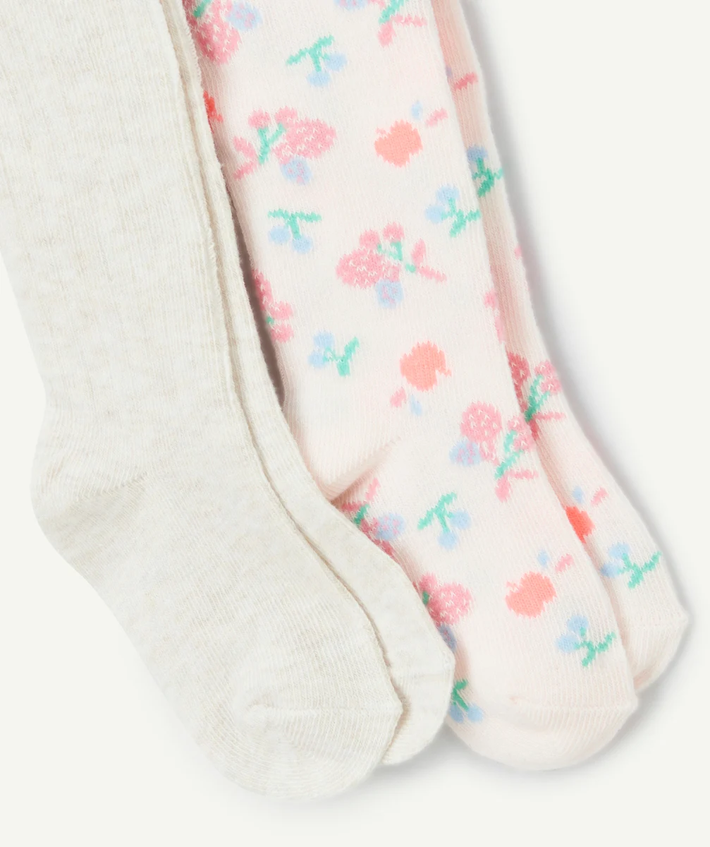 lot de 2 paires de collants bébé fille en coton bio thème fleurs