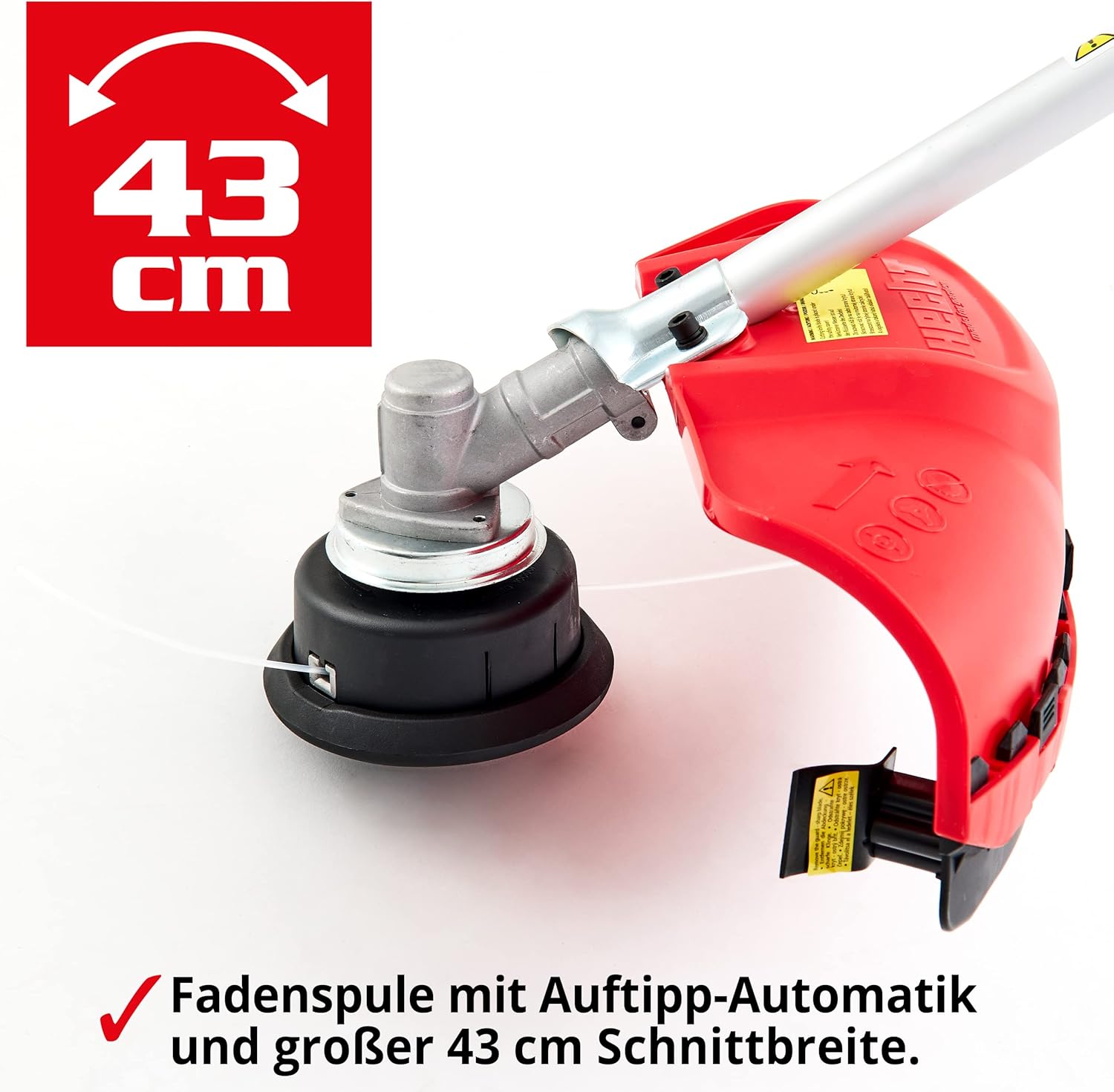 HECHT Rasentrimmer Benzin - Freischneider Benzin mit 2-Takt-Motor – 43 cm und 25,5 cm Schnittkreis – Mit Doppel Faden Spule und Metallmesser, Komfort-Tragegurt, Lenkradgriff Rot