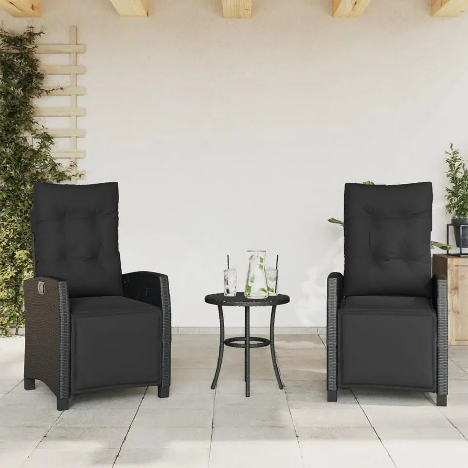 vidaXL - Verstelbare tuinstoelen met voetensteun - Zwart - Poly rattan - 2 stuks