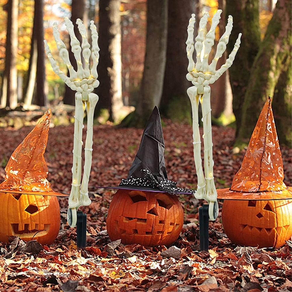 (2er Set) LED Halloween Party Deko Licht Skelett Arme Garten Leuchte (Batteriebetrieben) - Warmweiss