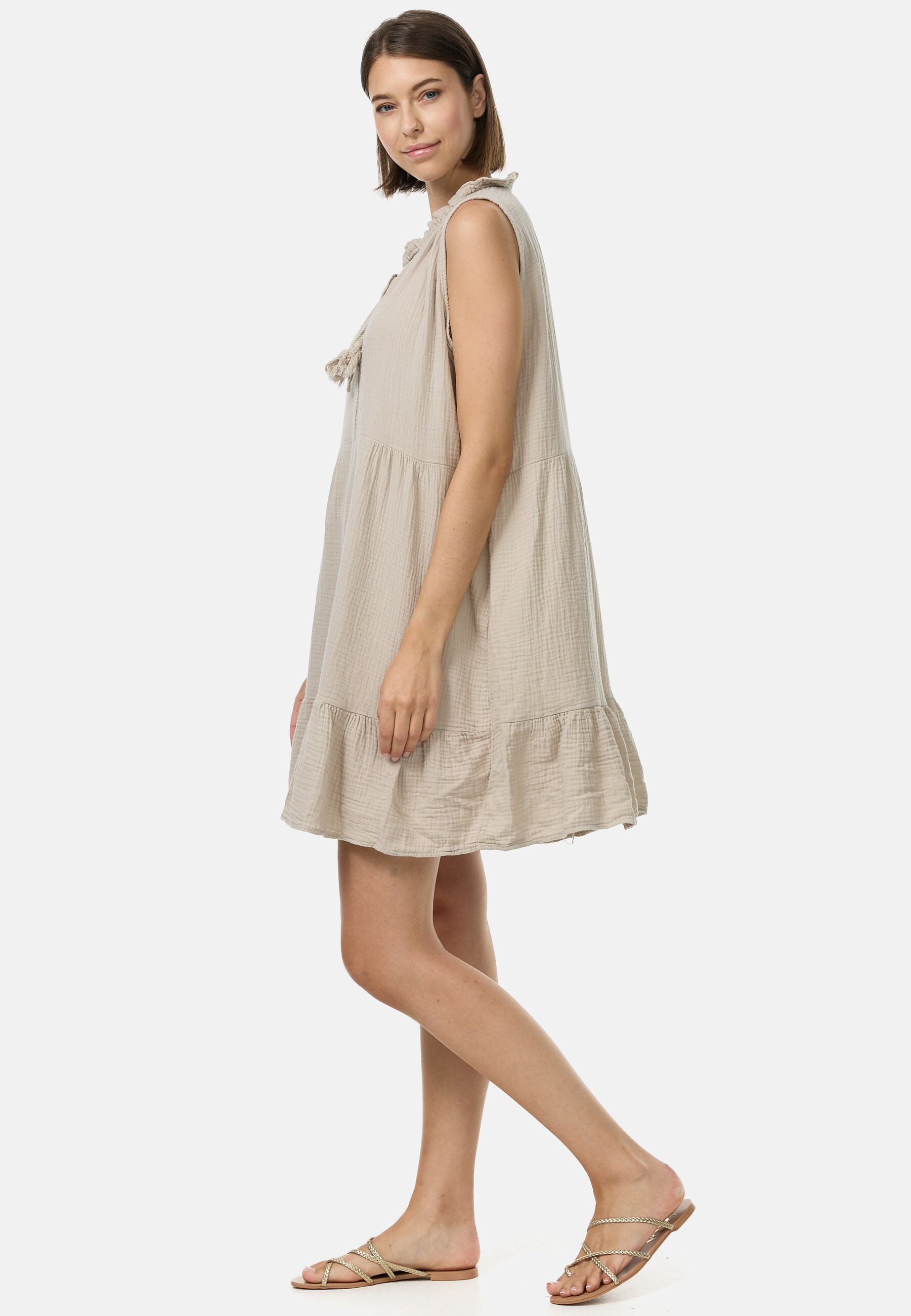 PM SELECTED Damen Tunikakleid Romantisches Musselin Minikleid ohne Ärmel in Einheitsgröße PM49