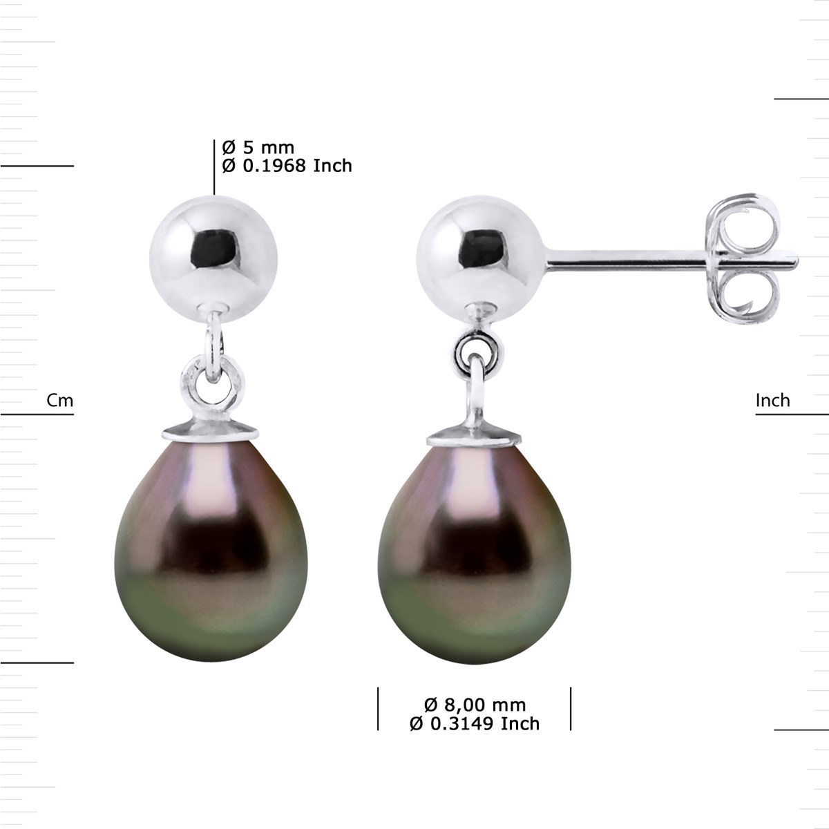 Boucles d'Oreilles Pendantes Perles de Tahiti Poires 8-9 mm Argent 925