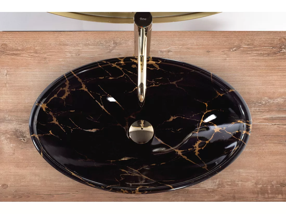 Vasque À Poser Rea Pamela Marble Shiny Black