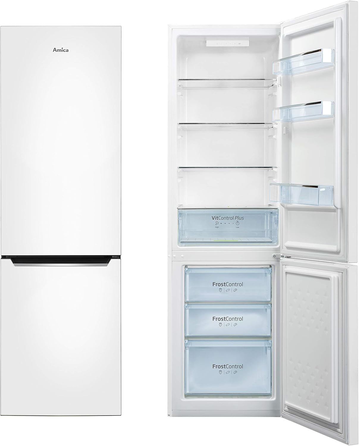 Amica KGCL 387 150 W Kühl-Gefrierkombination / 176cm (H) x 54cm (B) x 55cm (T) / FrostControl im Gefrierbereich/VitControlPlus Schublade/Superkühlfunktion/LED-Display