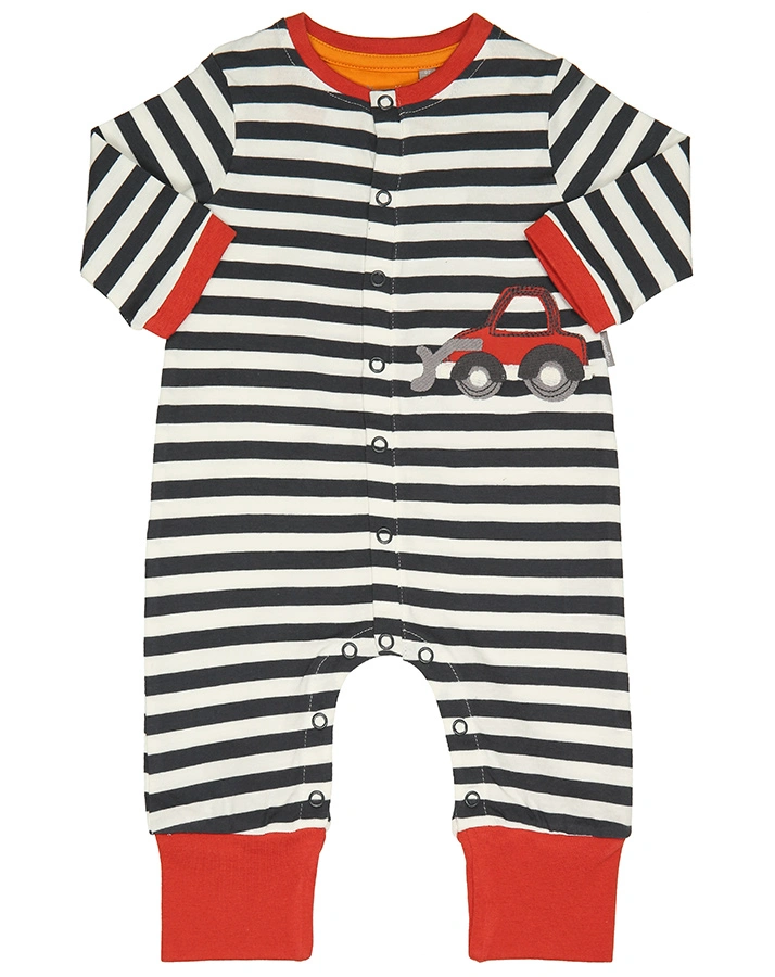 Schlafstrampler LITTLE DRIVER gestreift in dunkelgrau/creme
