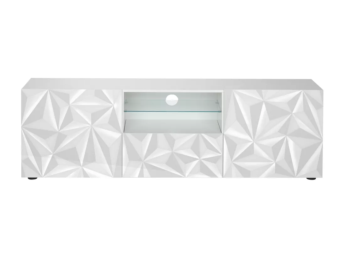 Meuble TV ERIS - LEDs - 2 portes & 1 tiroir - Blanc laqué