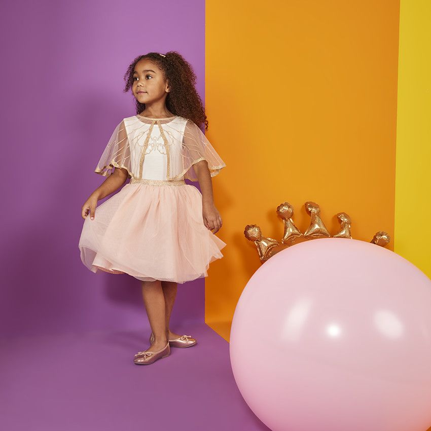 Robe de cérémonie avec cape en tulle effet ailes pailletées pour fille - Ecru