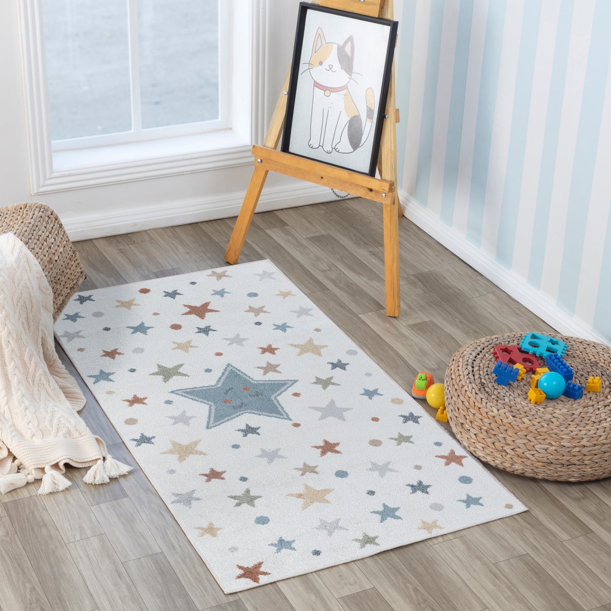 Machinewasbaar kinderkleed, sterren, veelkleurig/blauw, 80x150 cm, SUPERMAMA
