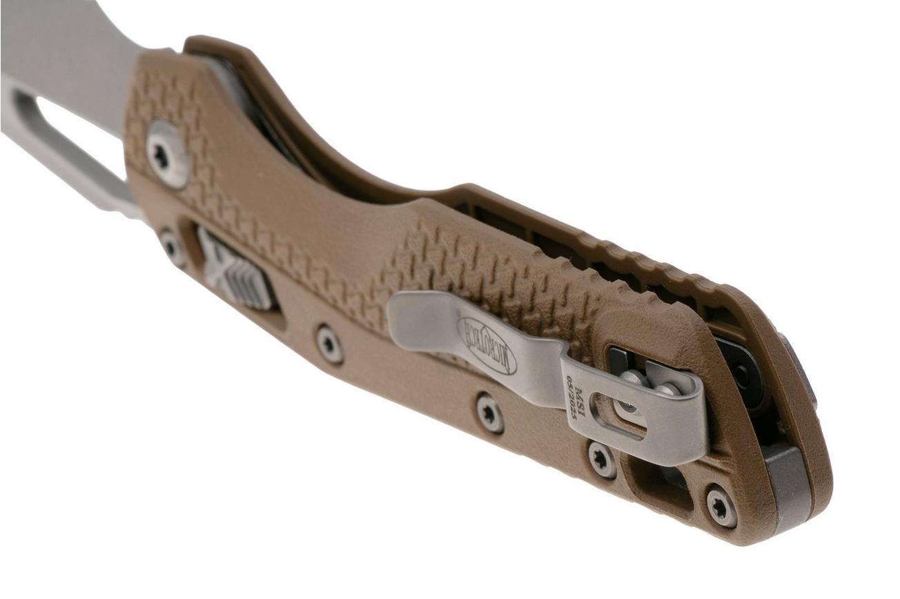 Microtech MSI Standard Issue 210T-11APPMDE, Apocalyptic Stonewashed M390MK, Tan Tri-Grip Polymer partly serrated zakmes