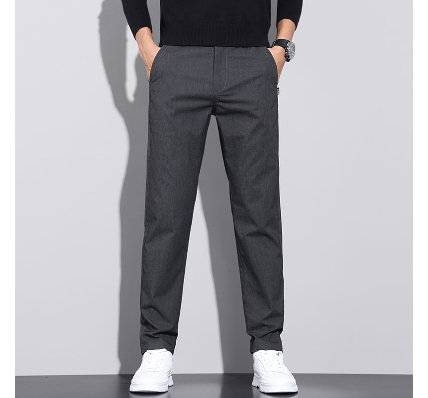 Denimic - Halfhoge effen rechte broek