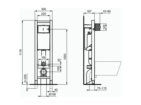 WC suspendu IDEAL STANDARD Tesi Aquablade + abattant et plaque de commande Oleas double blanche + Bâti autoportant Porcher éco