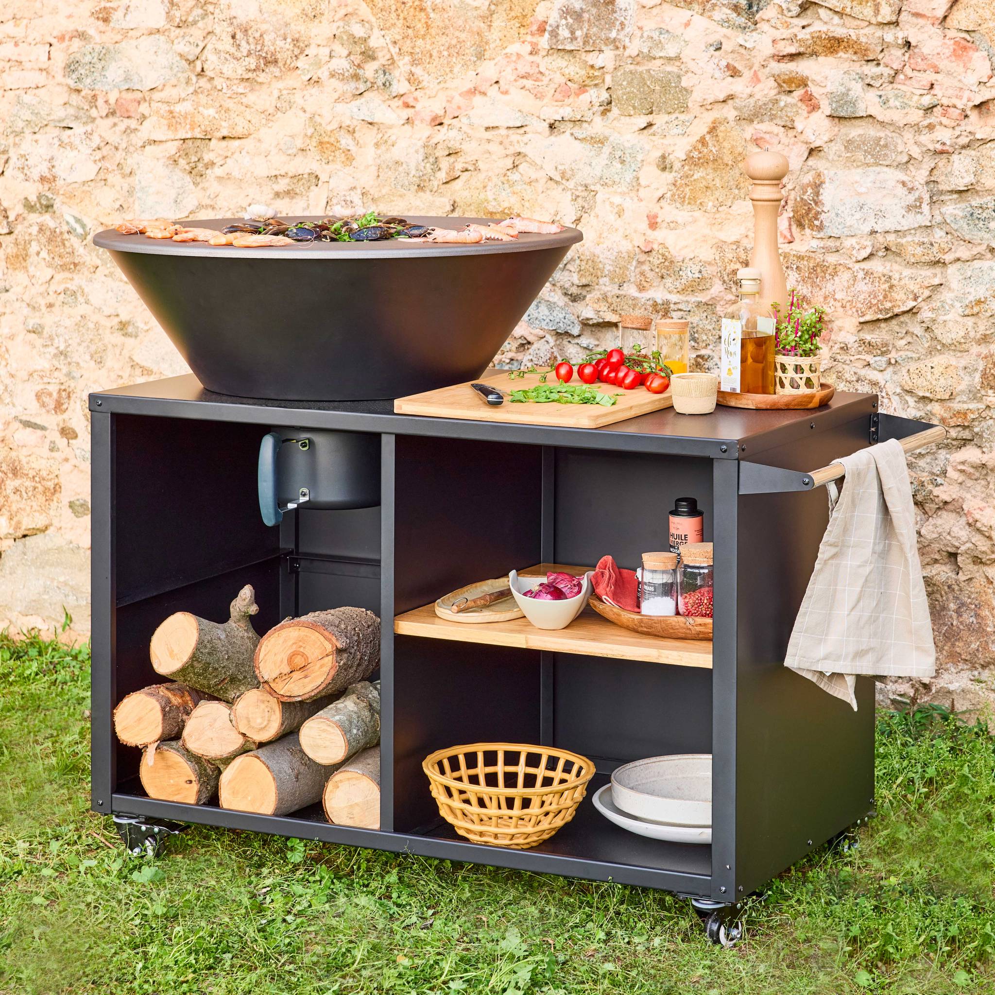 sweeek - Vuurschaal Ã80cm, grillrooster, houtopslag + beschermhoes
