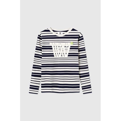 Wood Wood Logo Stribet T-shirt, Off White/Navy, M