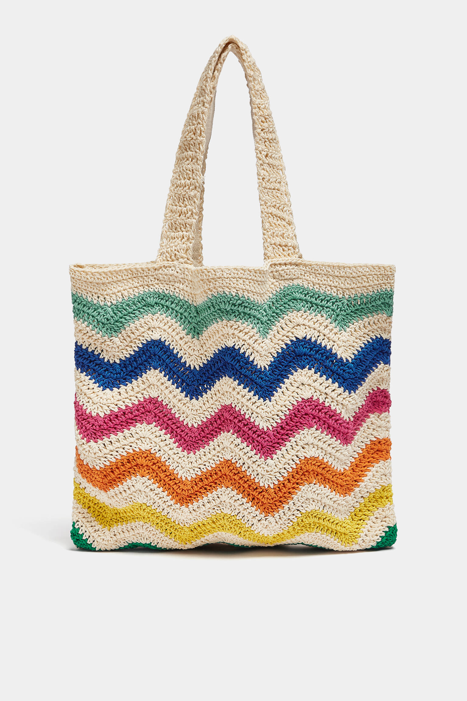 Bolsa de compras listrada de crochê - multicolorida