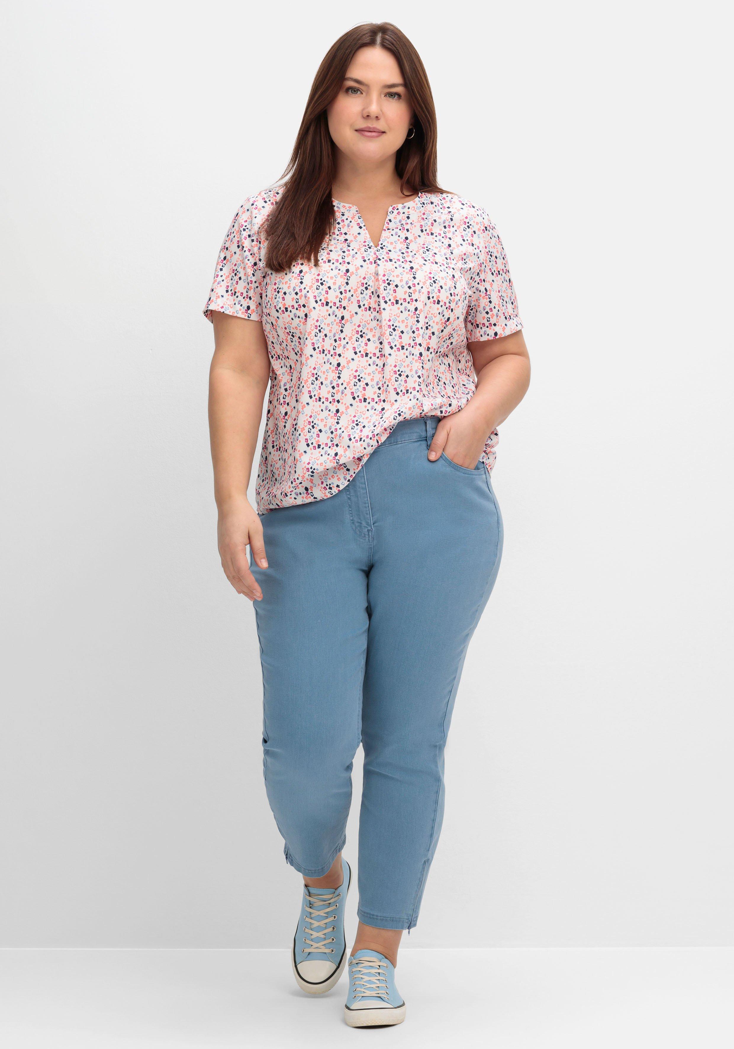 Schmale 7/8-Jeans mit Dehnbund und Zipper am Saum
