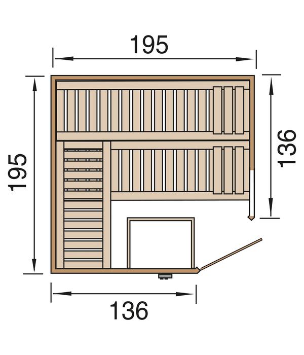 Weka Ecksauna Kemi mit Glastür und Fenster