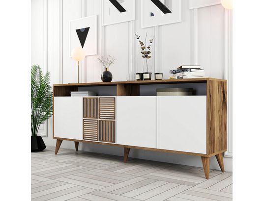 CONCEPT1 - Bahut Milan noyer blanc 180 x 35 x 78cm