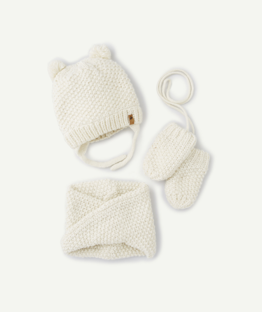 SET TRICOT BÉBÉ FILLE EN FIBRES RECYCLÉES BLANC ET DÉTAILS COULEUR ARGENTÉE