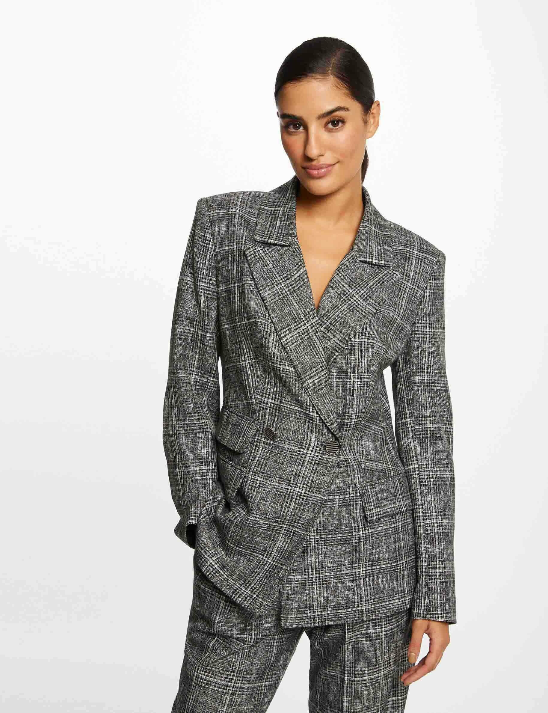 Veste tailleur city droite à carreaux gris moyen femme - gris_moyen