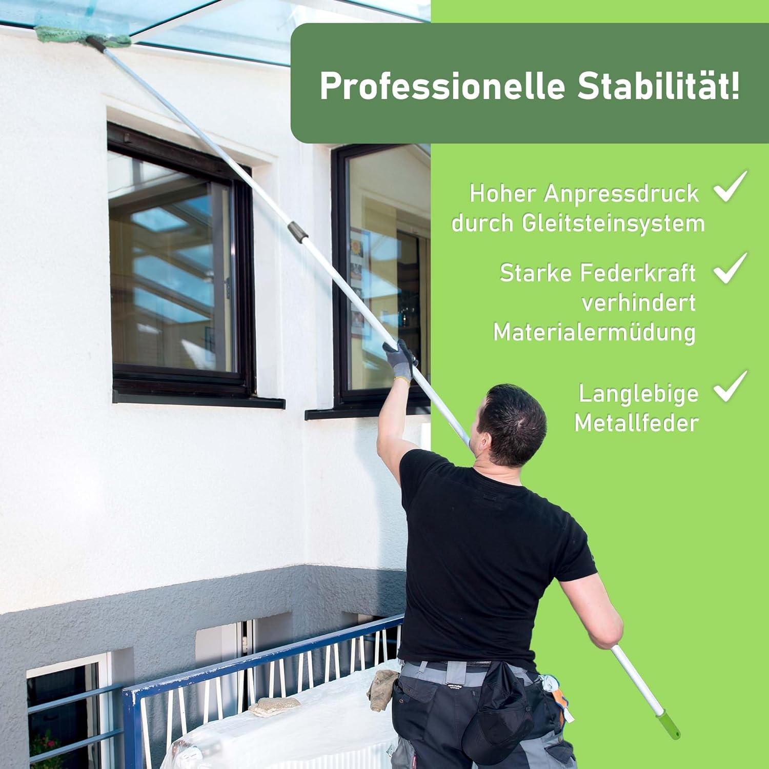 Profi Teleskopstange 14 Meter | 5 Stangen wählbar 8/10 / 12/14 / 16 Meter | Profi Edition mit Gleitstein + Grip Protector | Reinigen von Glas Fenster Terassendach Solar (14 M)