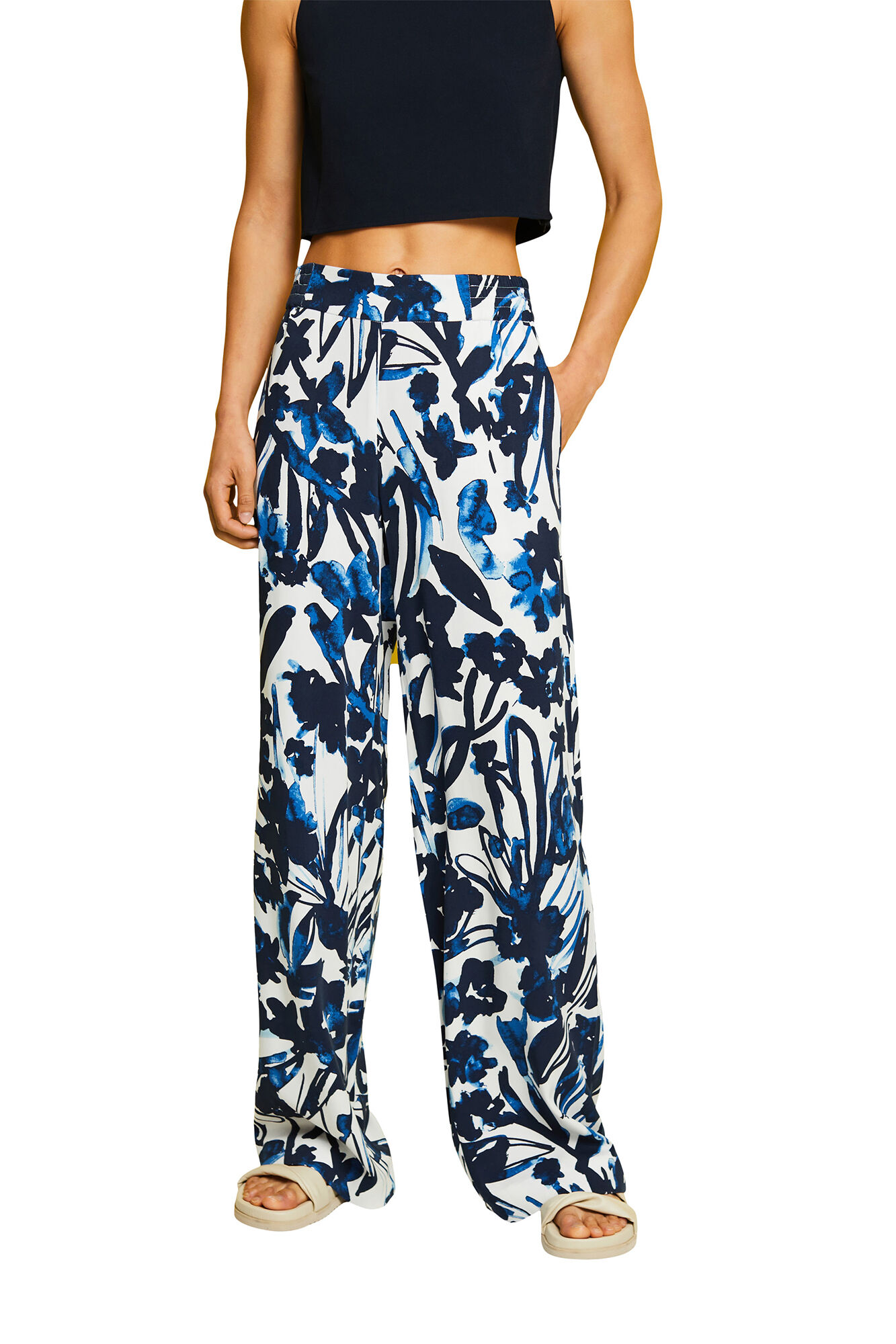 Calças largas de viscose estampadas - Estampa azul