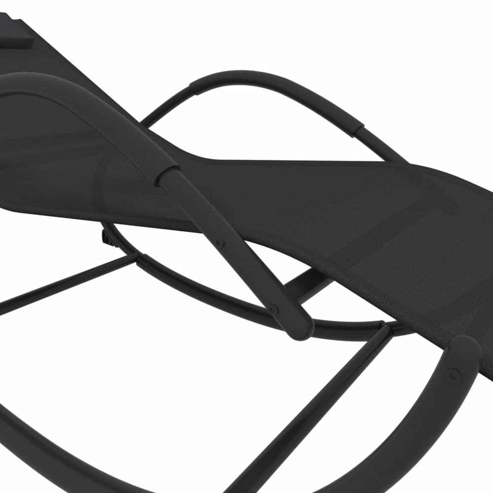 Transat chaise longue bain de soleil lit de jardin terrasse meuble d'extérieur à bascule noir acier et textilène