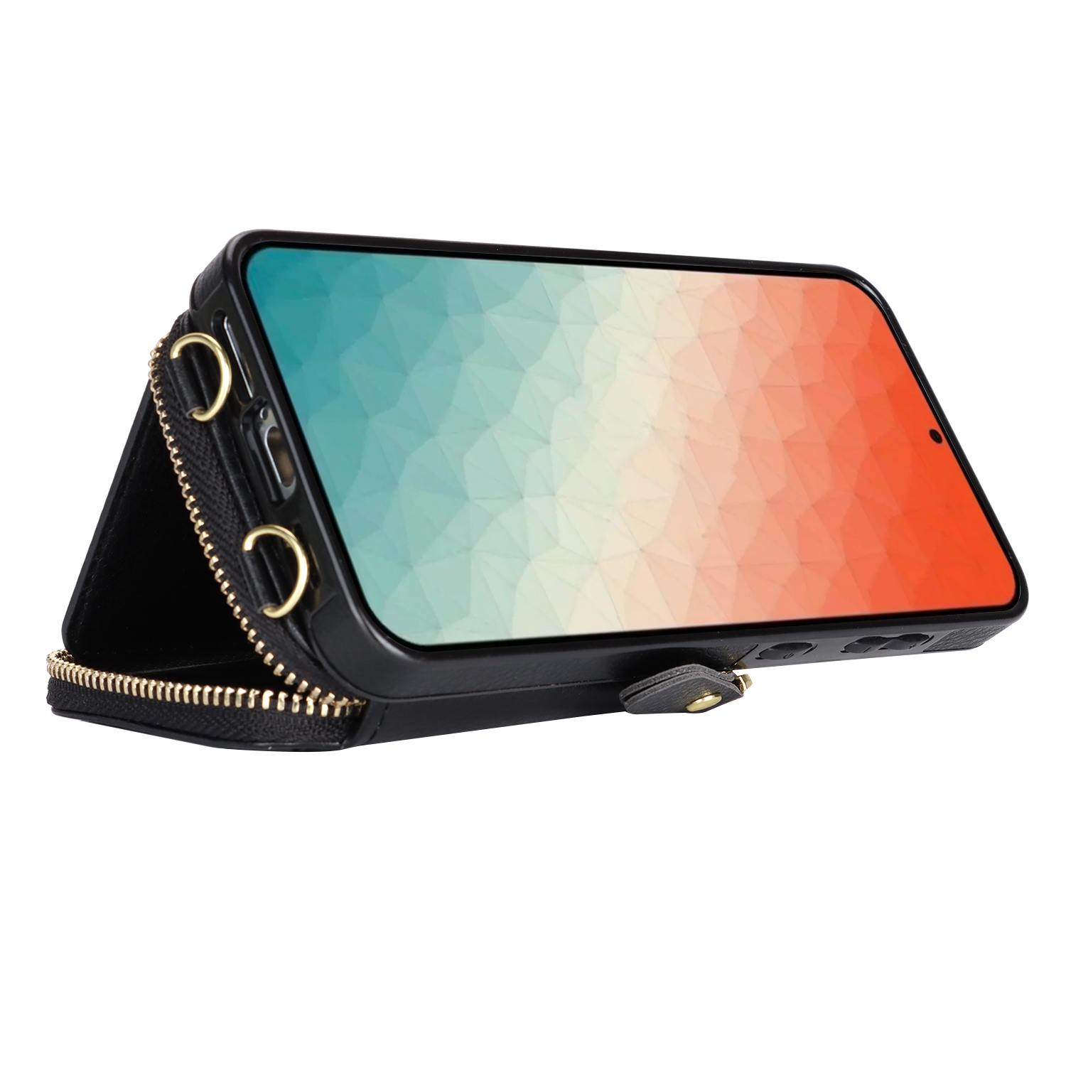 Samsung Galaxy S24  Plus Necklace Leder Schutz Hülle mit Kartenfächer   Handykette (140cm) - Schwarz