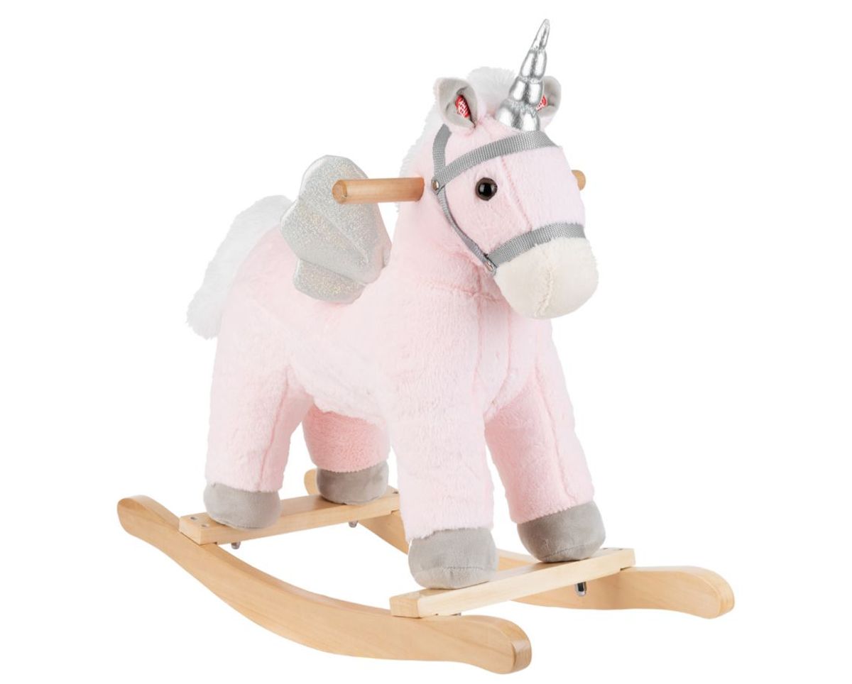 Kikkaboo Schaukeltier Einhorn Plüsch Musik Kufen, Sattel, Holzsockel, Steigbügel rosa
