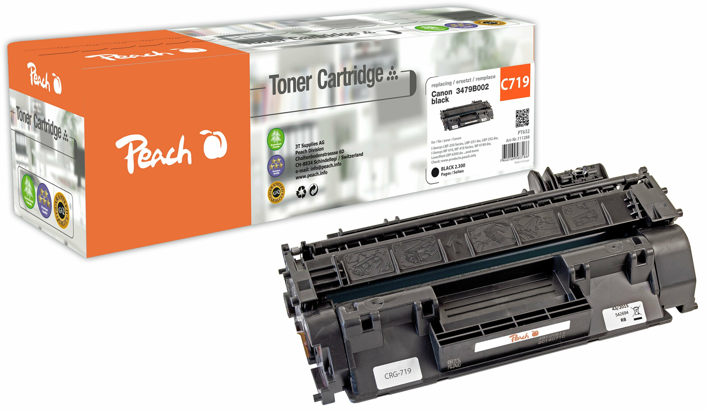 Peach HP 719 BK Toner bk ersetzt Canon No. 719 BK, 3479B002 für z.B. Canon ISensys LBP -6300 dn, Canon ISensys LBP -6300, Canon ISensys LBP -6680 x (wiederaufbereitet)