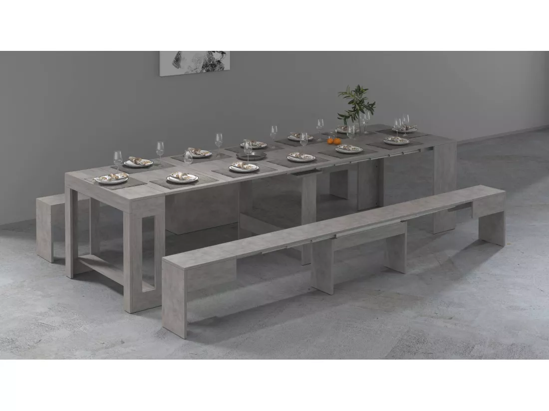 Banc Dcolasuon, Lot de 2 Sièges pour table à manger, Bancs extensibles, 290x25h45 cm, Gris