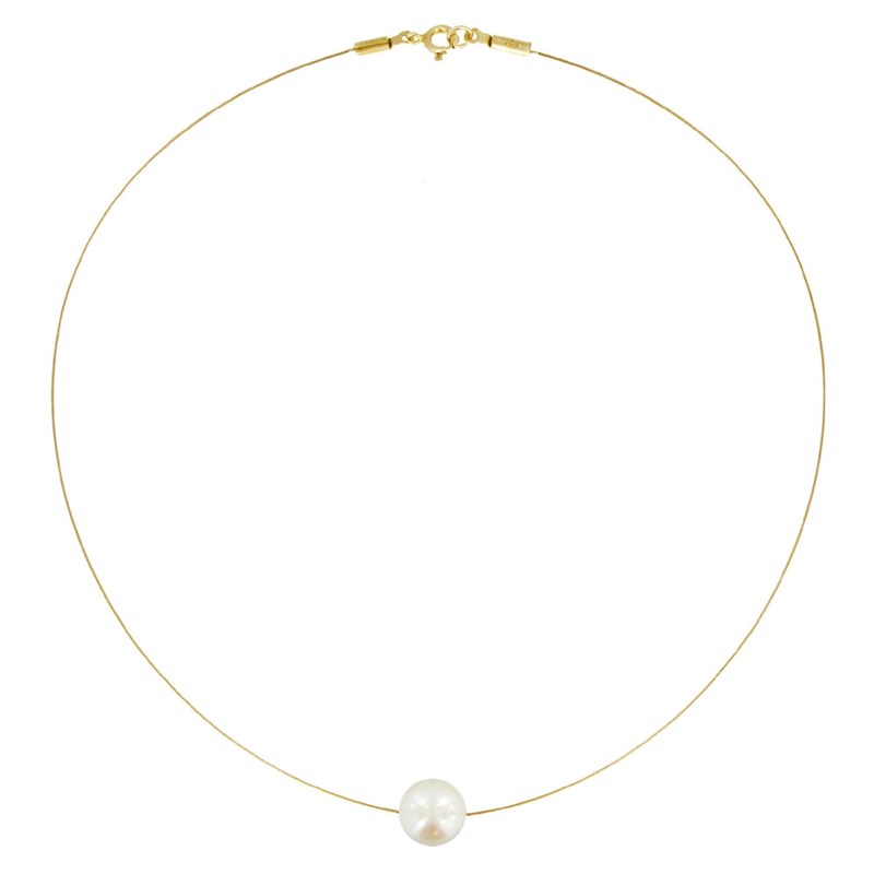 Collier Plaqué Or Perle des Poulettes Solitaire 11 mm