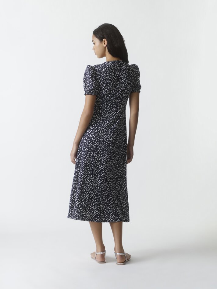 Vestido midi com mangas bufantes - Azul-marinho