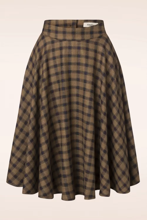 Timeless Sophie wollen geruite rok in camel