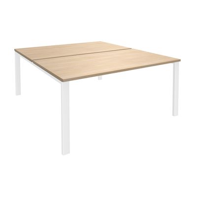 Bureau Bench IRIS - L140 cm - Plan de départ - Pieds blanc - plateau imitation Chêne clair