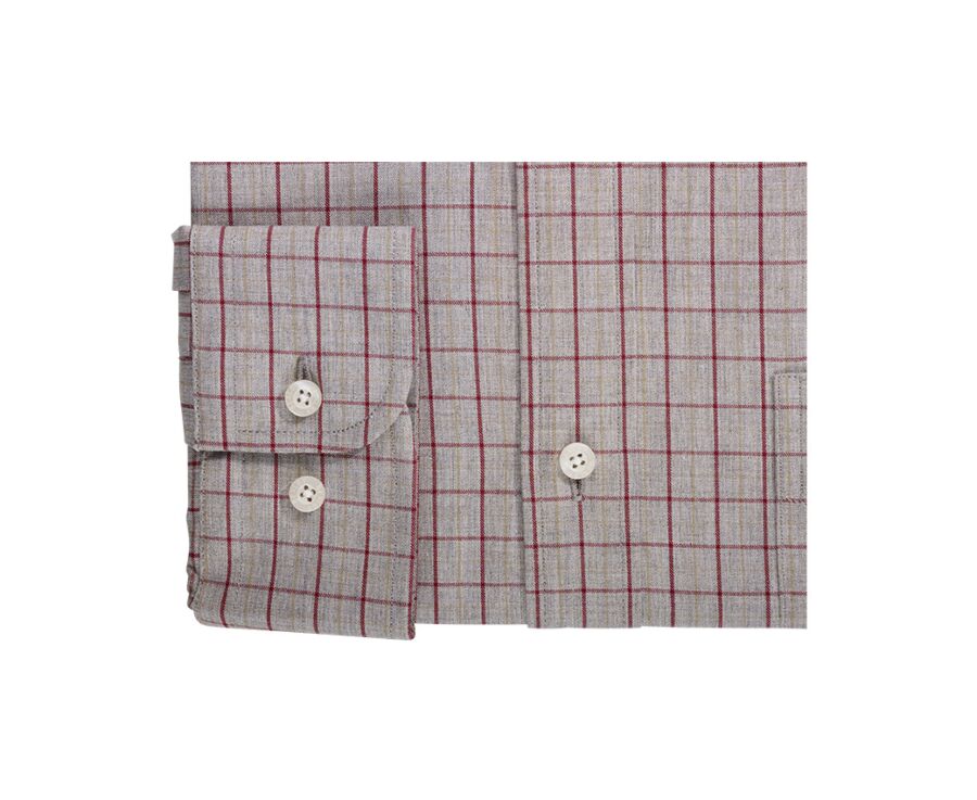 Chemise flanelle Rouge Camel et Beige - Poche poitrine - BERTON