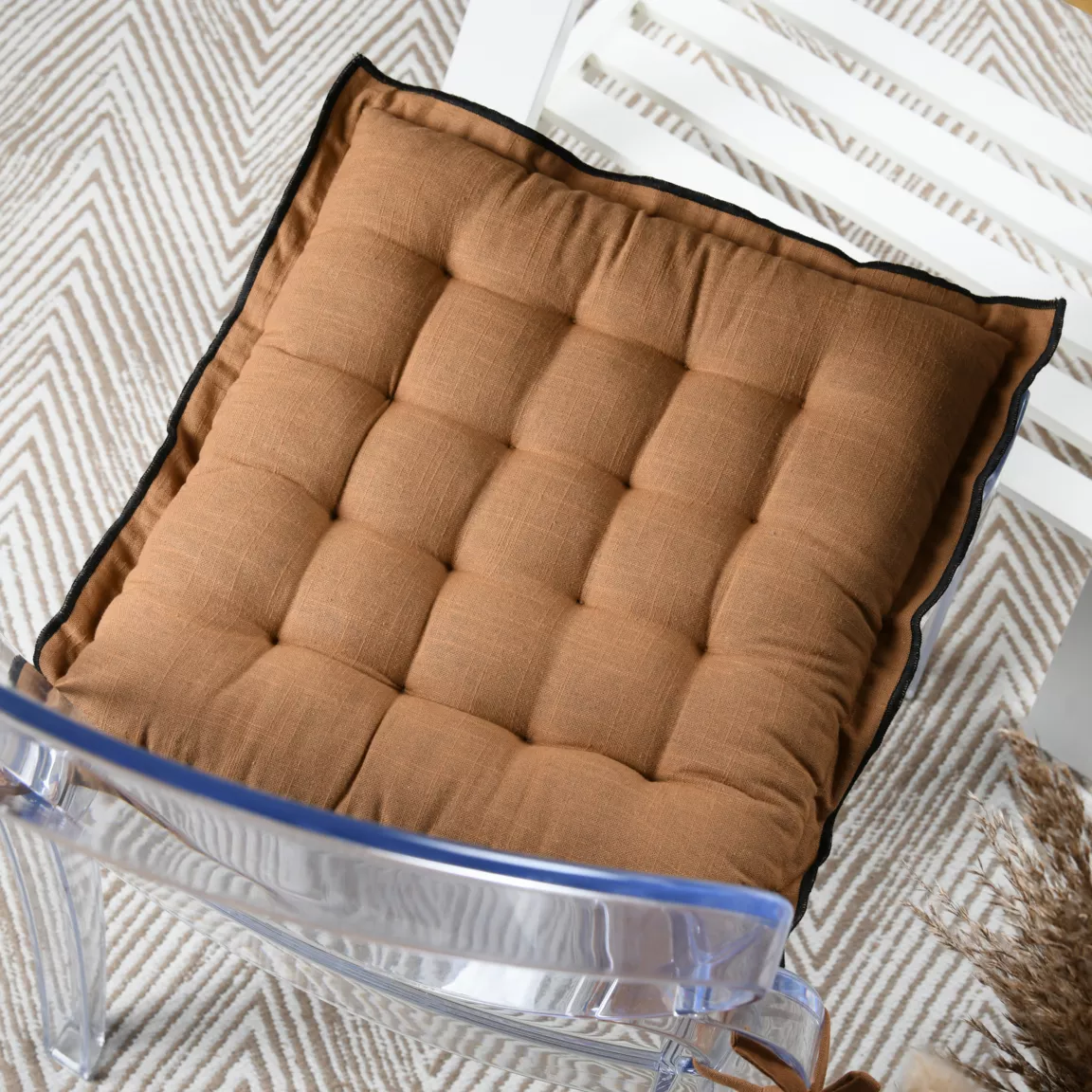 Coussin de chaise carré coton (38 x 38 cm) Helios Camel