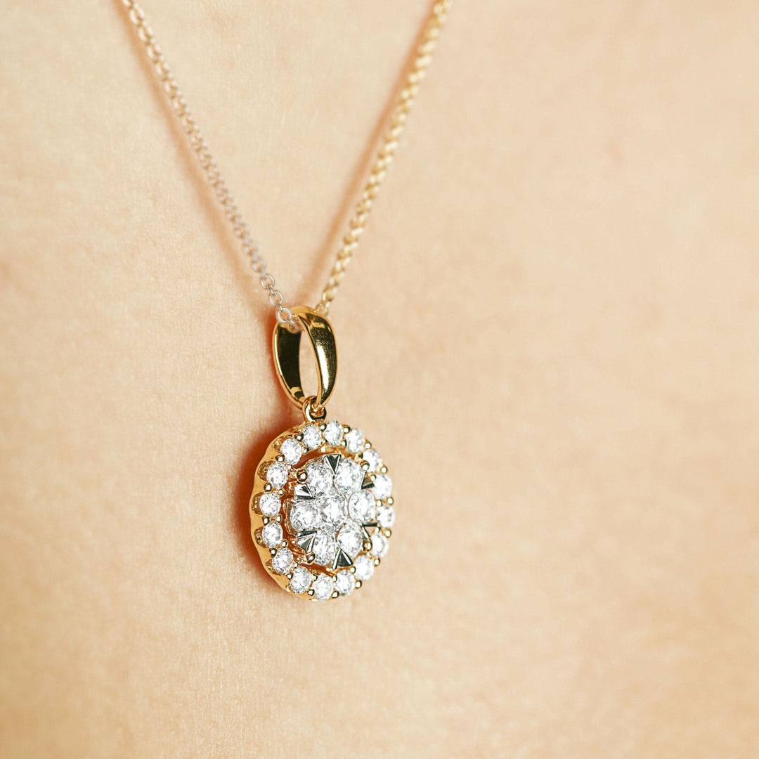 1.00 Karat Halo Diamantanhänger 750/18 K Gelbgold