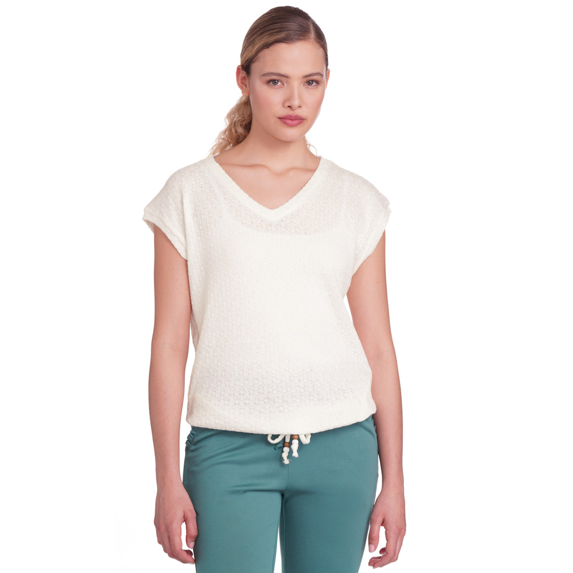 Gina Damen T-Shirt mit Knotendetail weiss