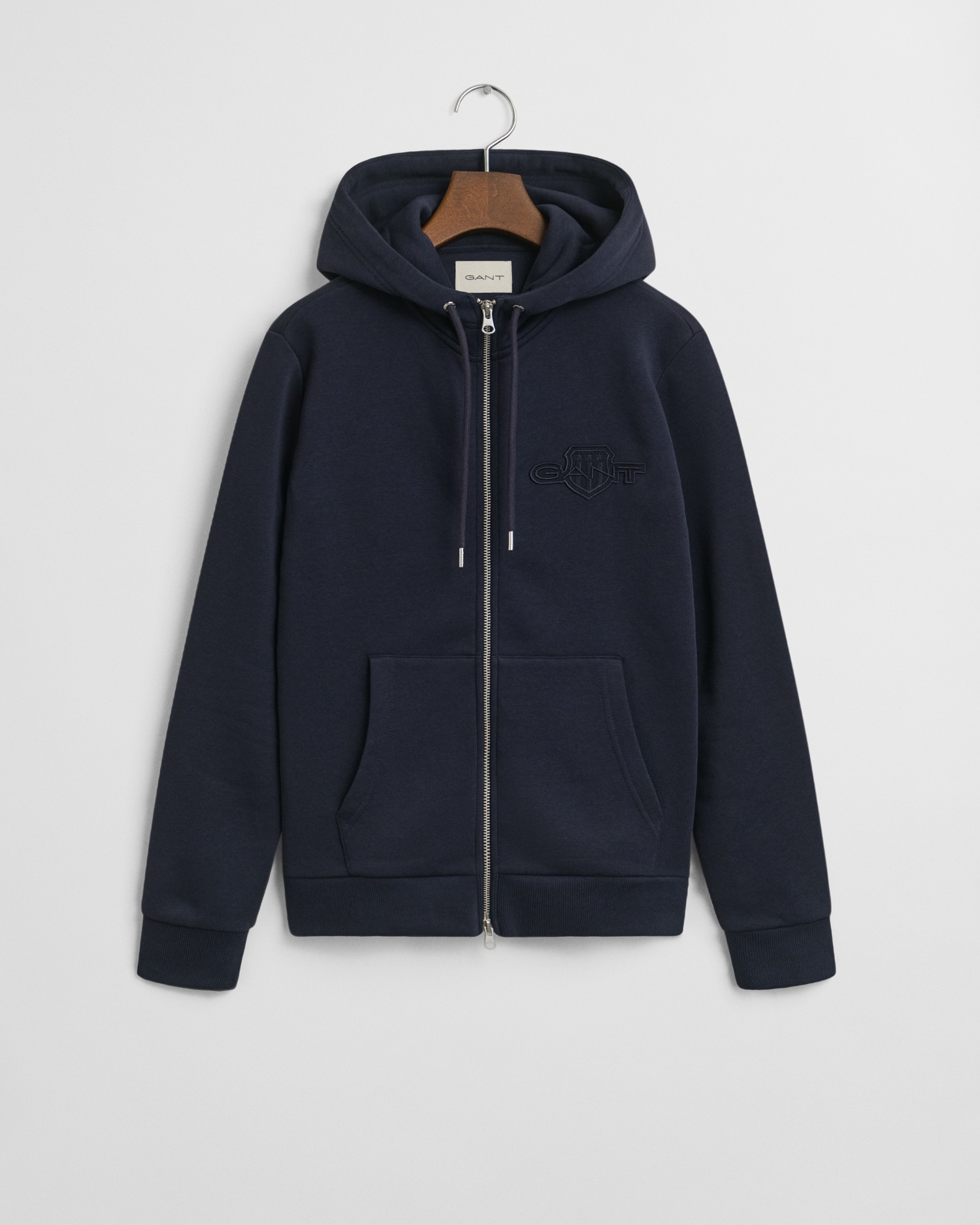 Gant Kapuzensweatjacke »REG TONAL SHIELD ZIP HOODIE«, Markenstickerei, Kapuze, Rippbündchen