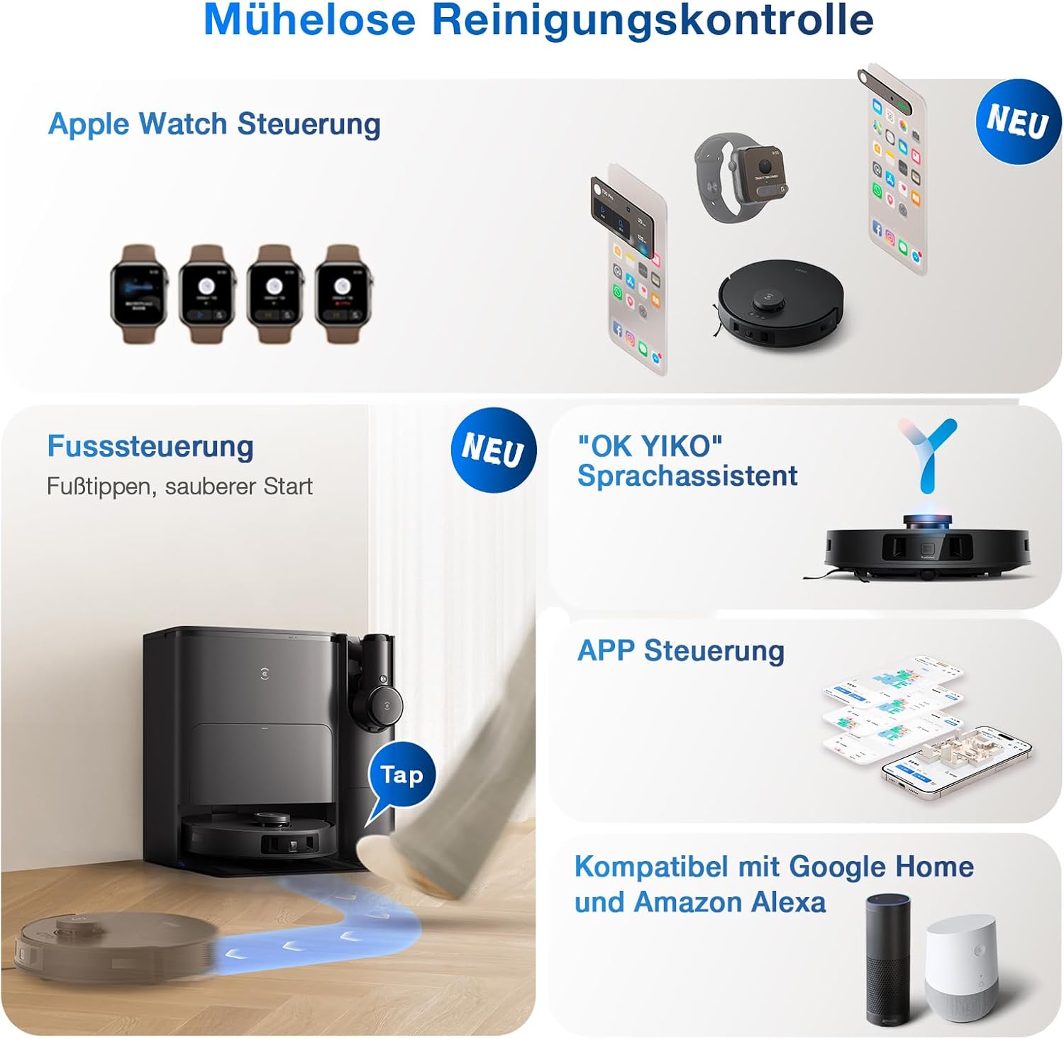 ECOVACS DEEBOT T30S Combo Complete Saugroboter mit Wischfunktion Akku-Staubsauger, All-in-One Reinigungsstation,11000Pa, ZeroTangle Technologie, TruEdge™ Kantenreinigung, Heißwasser-Mopp-Waschen